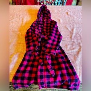 Youth LL Bean bathrobe pink plaid size 8